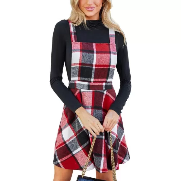 imageCUPSHE Womens Mini Dress Square Neck Plaid Print Cross Back Sleeveless Overall Short A Line Dress Red PlaidRed Plaid