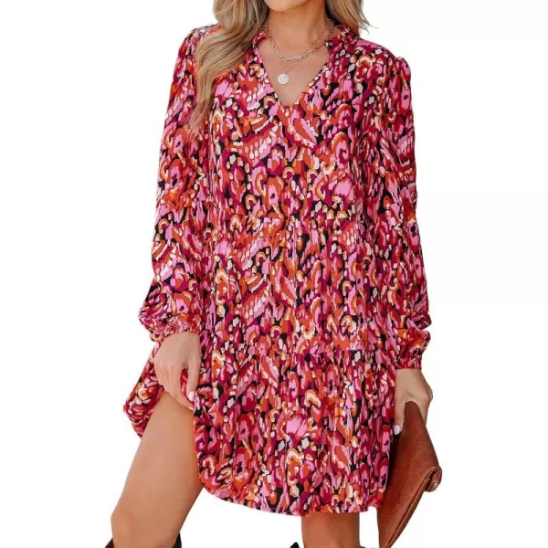 imageCUPSHE Womens Mini Dress V Neck Abstract Print Long Sleeve A Line Short Flowy Casual DressesPink