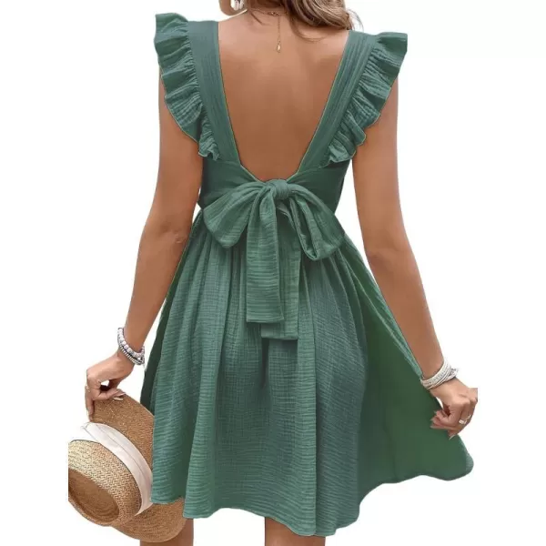 imageCUPSHE Womens Mini Dress V Neck Flutter Sleeve Cotton Self Tie Back A Line Short Summer Cover Up DressBlue