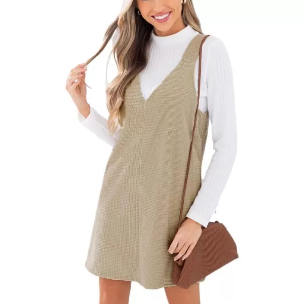 imageCUPSHE Womens Mini Dress V Neck Sleeveless Woven A Line Overall Cocktail Dress KhakiKhaki