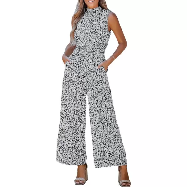 imageCUPSHE Womens Mock Neck Floral Print Long Romper Sleeveless Straight Leg Maxi JumpsuitBlack Floral