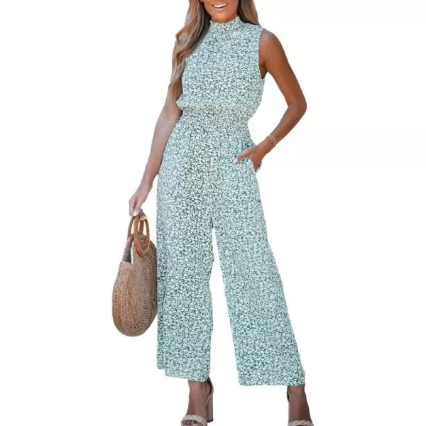 imageCUPSHE Womens Mock Neck Floral Print Long Romper Sleeveless Straight Leg Maxi JumpsuitGreen Floral
