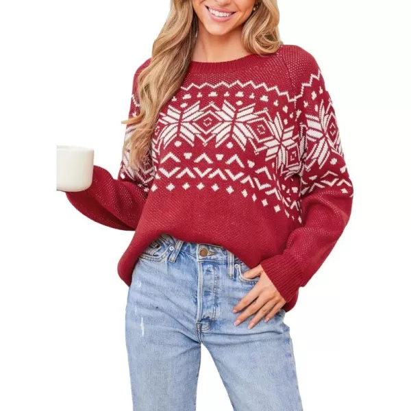 imageCUPSHE Womens Mock Neck Geo Print Knit Long Sleeves Relaxed Fit SweatersRed