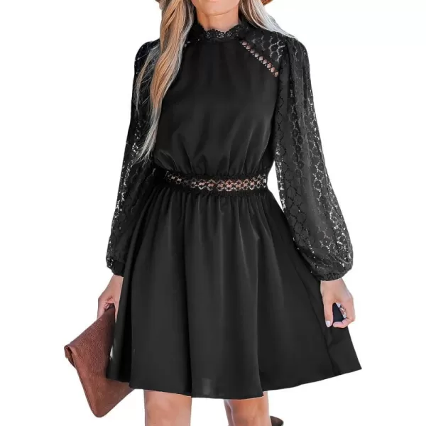 imageCUPSHE Womens Mock Neck Mini Dress Long Sleeves Dresses Lace Sleeves Dressing Sexy CasualBlack
