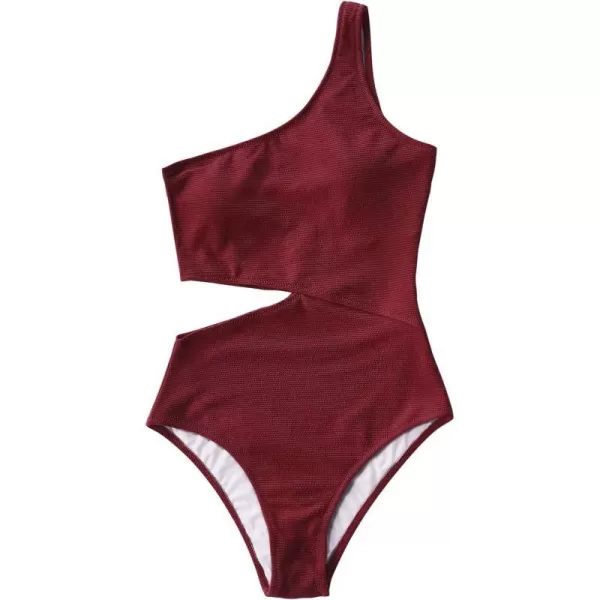 imageCUPSHE Womens One Piece Ribbed Cut Out Side One Shoulder SwimsuitRed