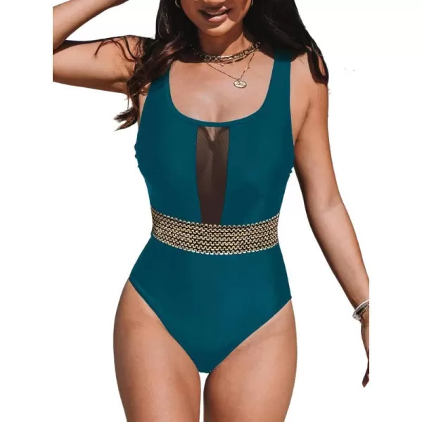 imageCUPSHE Womens One Piece Swimsuit Mesh Tummy Control Slimming Bathing Suit Back Crisscross SwimwearBlue Dianne
