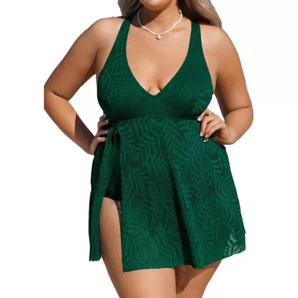 imageCUPSHE Womens One Piece Swimsuit Plus Size Bathing Suit Cross Back Mesh Hollow Out Split Swim Dress Leaf TextureFuchsia Pink