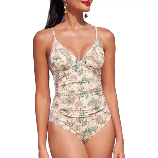 imageCUPSHE Womens One Piece Swimsuit Tummy Control V Neck Bathing SuitsPaisley Print