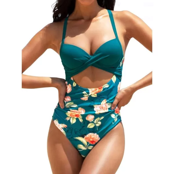 imageCUPSHE Womens One Piece Swimsuit Twist Cutout Front Crisscross Lace Up BackGreen