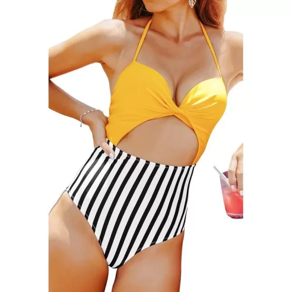 imageCUPSHE Womens One Piece Swimsuit Twist Cutout Front Crisscross Lace Up BackMulticolored