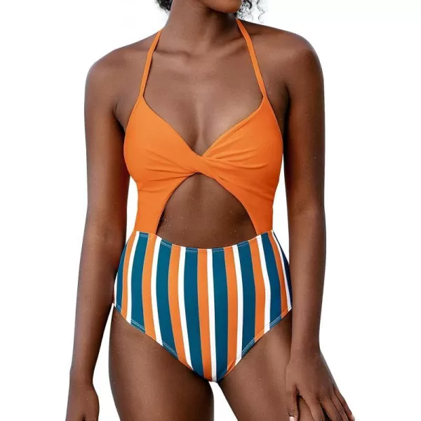 imageCUPSHE Womens One Piece Swimsuit Twist Cutout Front Crisscross Lace Up BackOrange