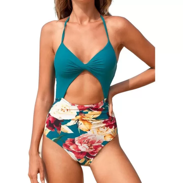 imageCUPSHE Womens One Piece Swimsuit Twist Cutout Front Crisscross Lace Up BackTeal