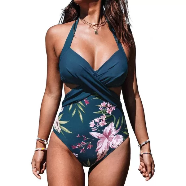 imageCUPSHE Womens One Piece Swimsuit V Neck Colorblock Bathing SuitMulticoloured