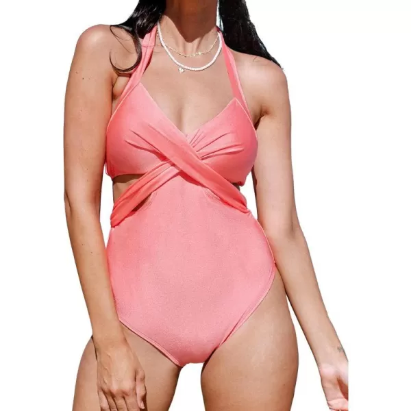 imageCUPSHE Womens One Piece Swimsuit V Neck Colorblock Bathing SuitPink