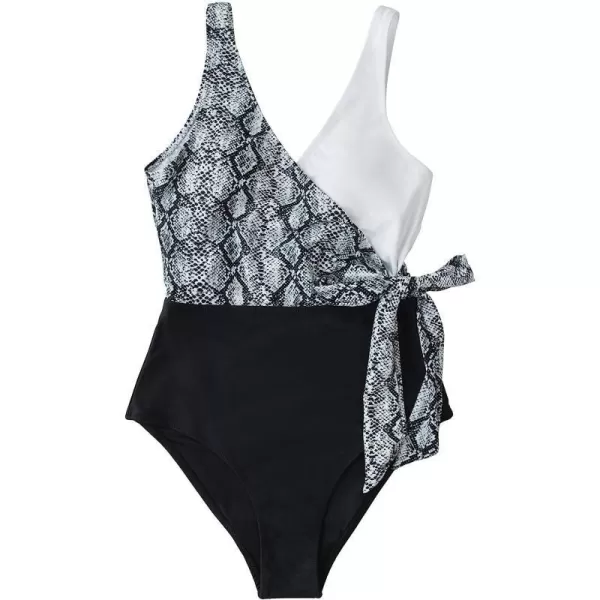 imageCUPSHE Womens One Piece Swimsuit Wrap Color Block Tie Side Bathing SuitSnakeskin