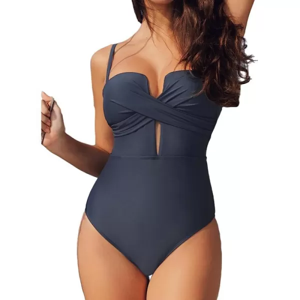 imageCUPSHE Womens One Piece Swimsuits Wrap Front Adjustable Strap Cutout Back HookBlue Black