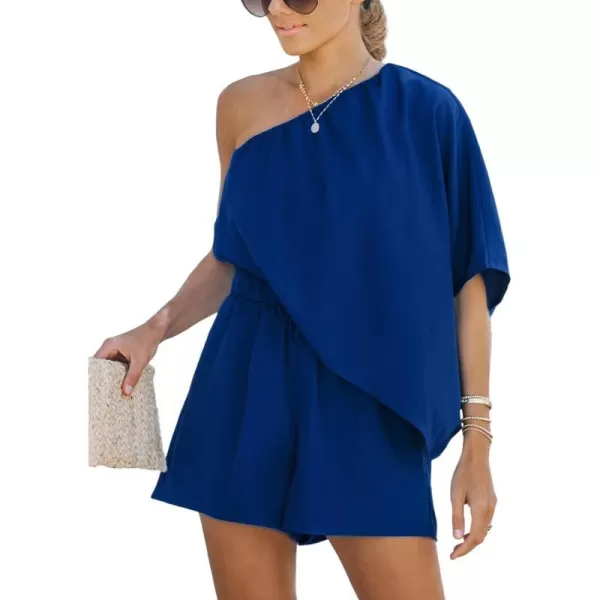 imageCUPSHE Womens One Shoulder Romper Wide Leg Short Jumpsuits Outfit Sexy Casual DatingRoyal Blue
