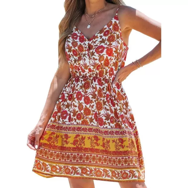 imageCUPSHE Womens Orange Floral Print Cami ALine Dress Cami VNeck Dress Sleeveless DressOrange Floral