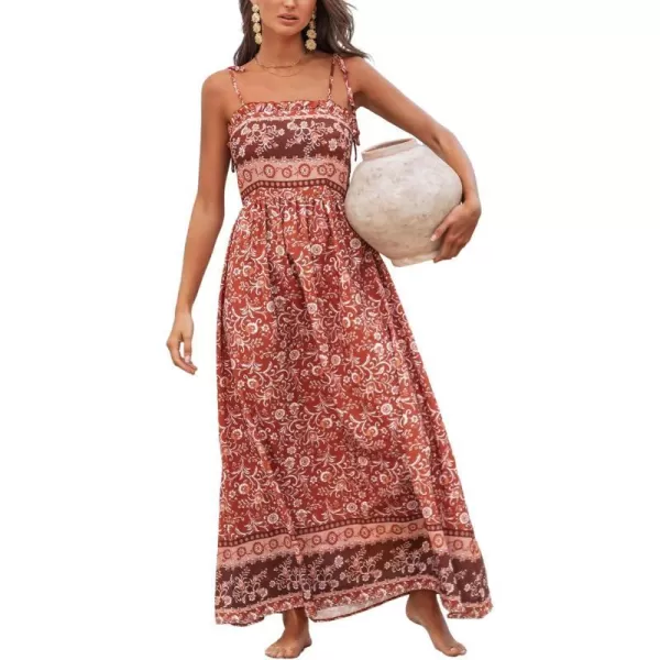 imageCUPSHE Womens Paisley Floral Print Tie Strap Dress Adjustable Cami Straps Formal Dress A Line Maxi DressCoral