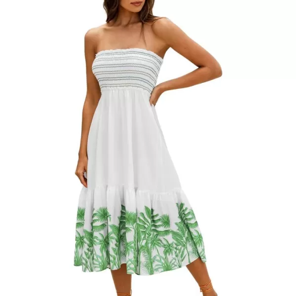 imageCUPSHE Womens Palm Tree Print Sleeveless Smocked Ruffled Dress A Line Midi Tube DressWhite