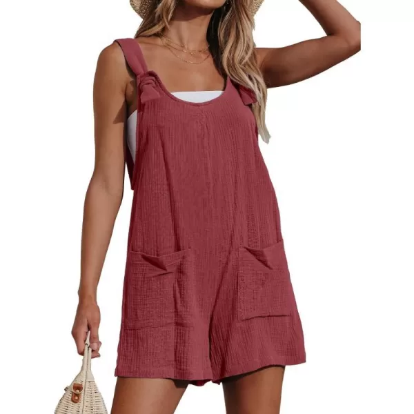 imageCUPSHE Womens Pinafore Romper Scoop Neck Sleeveless Overall Straight Leg Outfit with Front Patch Pockets CasualBrick Red
