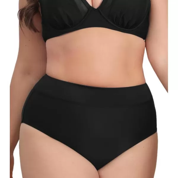 imageCUPSHE Womens Plus Size Bikini Bottom High Waisted Swimsuit Modest Widen Band Bathing SuitBlack