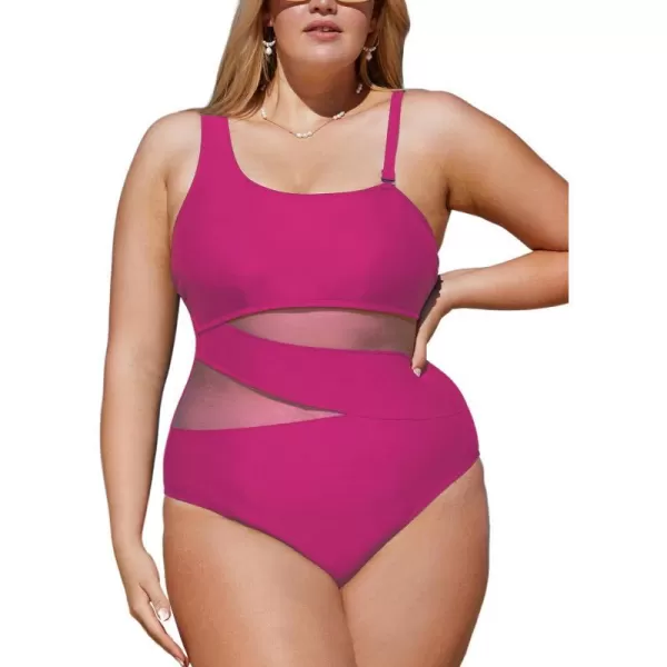 imageCUPSHE Womens Plus Size Swimsuit One Piece Bathing Suit Mesh Removable Straps SwimwearFuchsia Pink