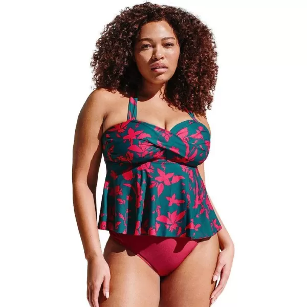 imageCUPSHE Womens Plus Size Tankini Swimsuit Tummy Control Twist Ruffle Floral Bathing SuitMulticoloured