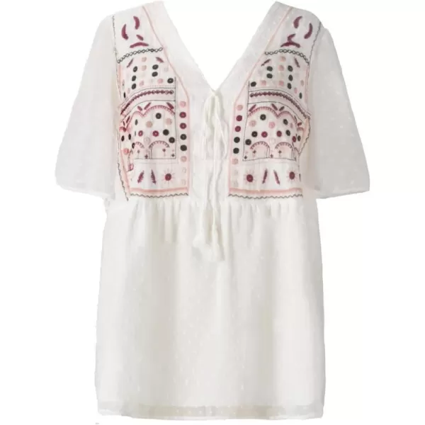 imageCUPSHE Womens Plus Size Tops Summer Short Sleeve Tshirts V Neck Cute Embroidered BlouseIvory
