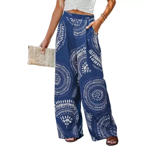imageCUPSHE Womens Print High Waist Pants Blue Shorts with Wide LegBlue Floral