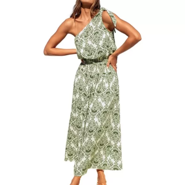 imageCUPSHE Womens Print OneShoulder Maxi Dress OneShoulder Neck Smocked Waist SundressGreen Floral