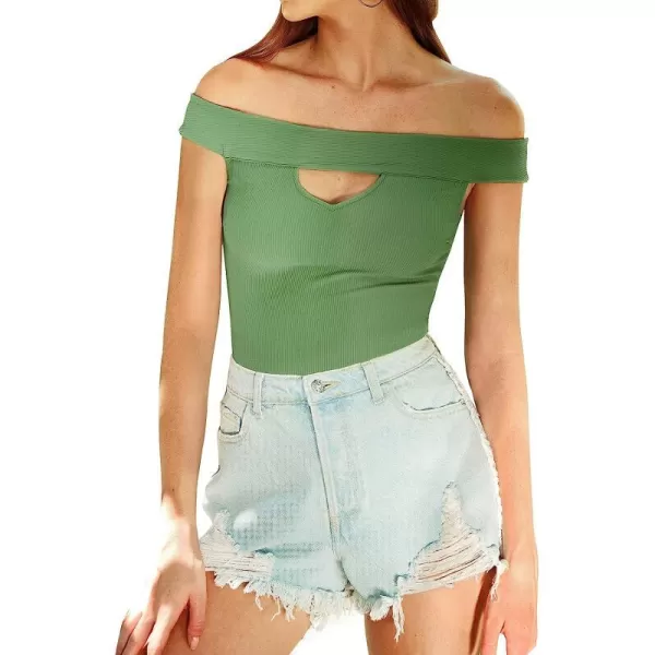 imageCUPSHE Womens Ribbed Off Shoulder Cut Out Mid Cut BodysuitGreen