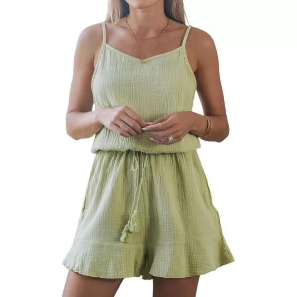 imageCUPSHE Womens Romper Lace Up Ruffles Hem Cami Jumpsuits Overall Sleeveless Outfit CasualGreen