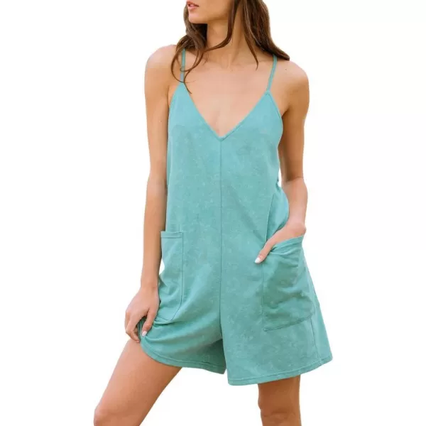 imageCUPSHE Womens Romper VNeck Loose Fit Jumpsuits Sleeveless Overall Wide Leg Outfit with Pockets CasualBlue