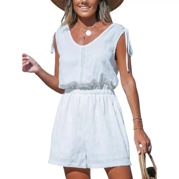 imageCUPSHE Womens Rompers Scoop Neck Shoulder Tie Elastic Waist Sleeveless Jumpsuits Loose Outfit CasualWhite