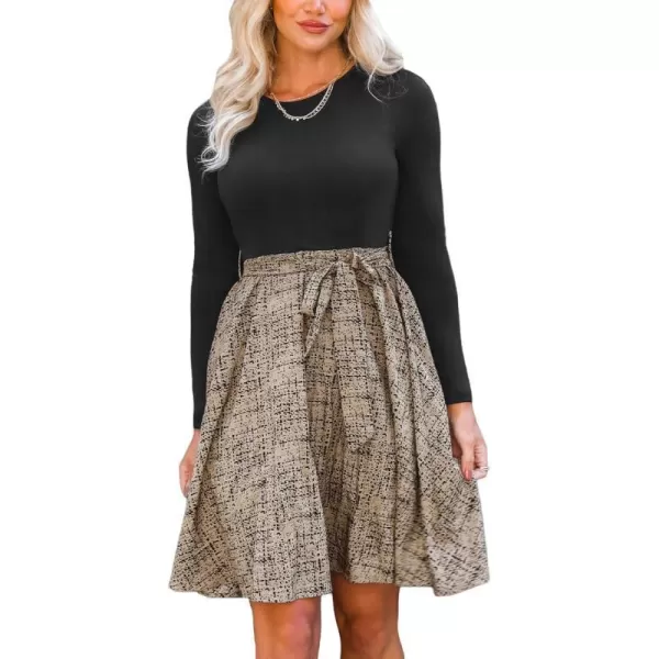 imageCUPSHE Womens Round Neck Long Sleeve Belted A Line Mini DressBlack