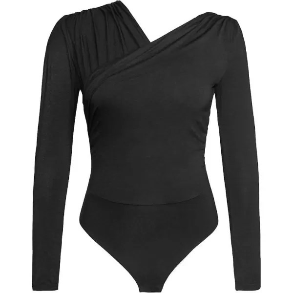 imageCUPSHE Womens Ruched Cheeky Long Sleeve Mid cut BodysuitBlack