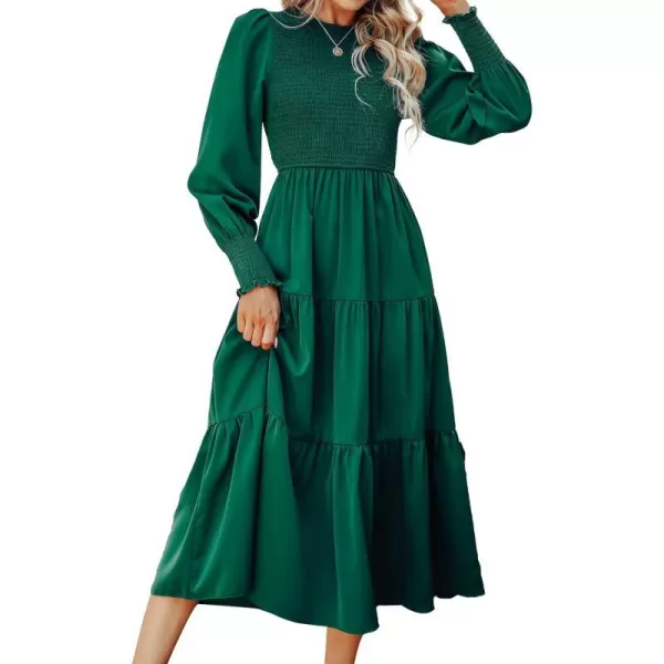 imageCUPSHE Womens Ruched Maxi Dress High Neck Long Sleeves Smocked TieredGreen