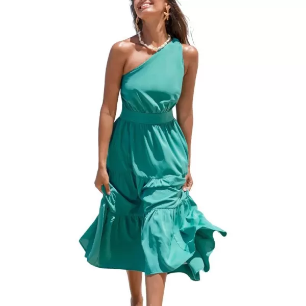imageCUPSHE Womens Ruffle Beach Dress One Shoulder Sleeveless A Line Maxi Summer DressesGreen