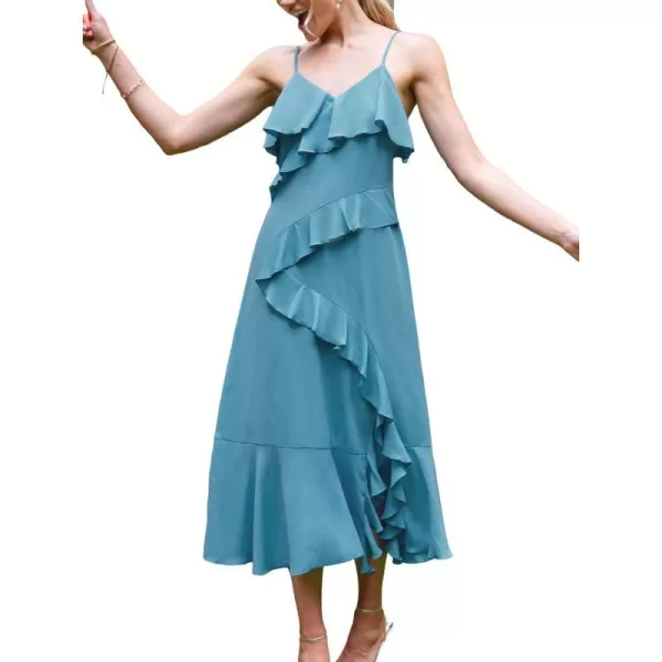 imageCUPSHE Womens Ruffle Maxi Dress Spaghetti Straps V Neck Flounce Hem Casual Summer DressesBlue