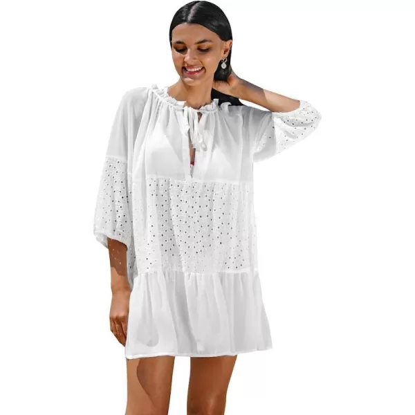 imageCUPSHE Womens Ruffle Pull Over Tie Swimwear Cover UpWhite