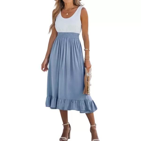imageCUPSHE Womens Ruffled AShape Dress Scoop Neck Sleeveless Maxi Dresses Casual SummerBlue