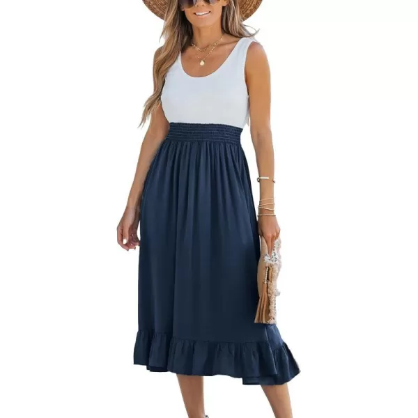 imageCUPSHE Womens Ruffled AShape Dress Scoop Neck Sleeveless Maxi Dresses Casual SummerMidnight Blue