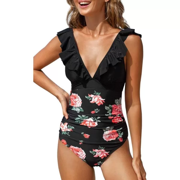 Black/Red Floral