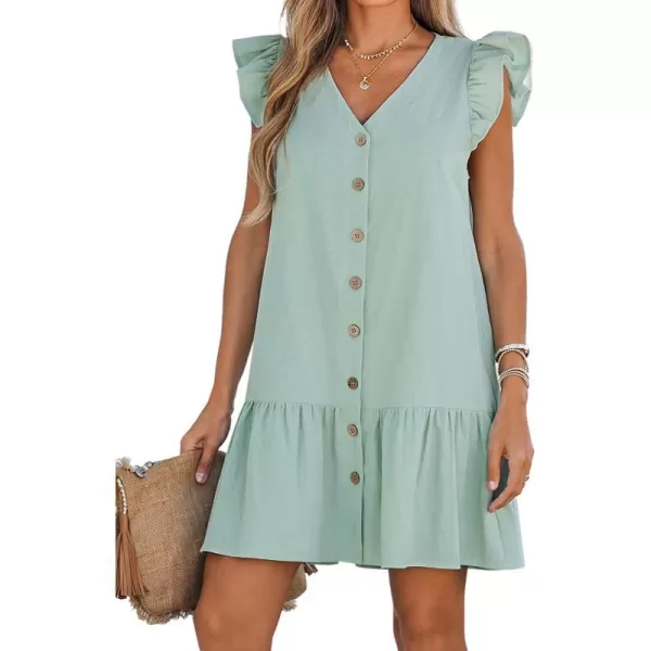 imageCUPSHE Womens Ruffled Trim ButtonFront Mini Dress Sleeveless Mini Dresses Casual SummerGreen