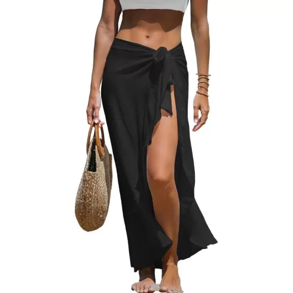 imageCUPSHE Womens Sarong Coverups Chiffon Swimsuit Wrap Skirt Beach Self Tie Cover Up Midi WrapsBlack
