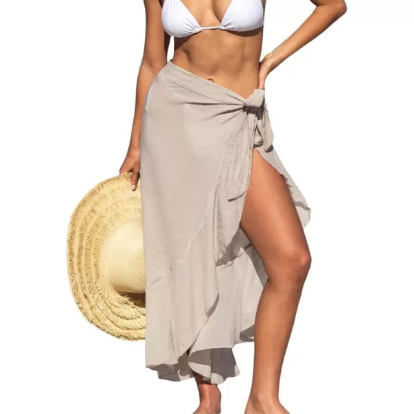 imageCUPSHE Womens Sarong Coverups Chiffon Swimsuit Wrap Skirt Beach Self Tie Cover Up Midi WrapsLight Khaki