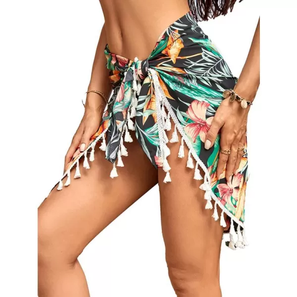 imageCUPSHE Womens Sarongs Wrap Cover Up Skirt Tropical Print Tassel Beach Tie SideYellow