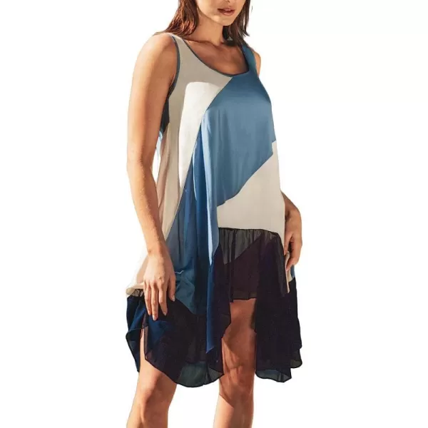 imageCUPSHE Womens Scoop Neck Sleeveless Ruffled Hem Colorblock Mini CoverUp DressBlue