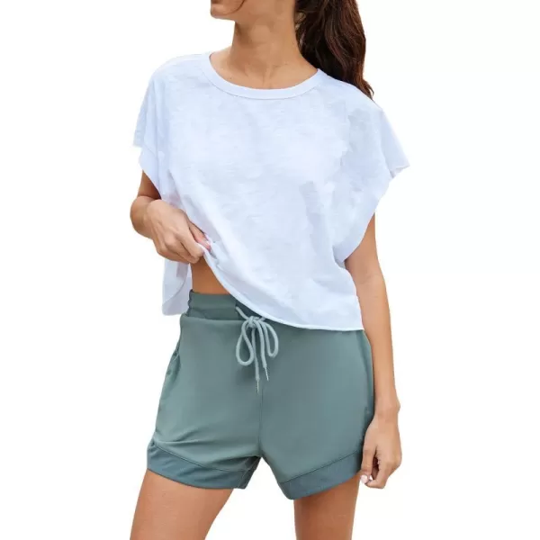 imageCUPSHE Womens Shorts Drawstring Waist Straight Leg Jersey Pants High Waisted Casual Solid ShortsGreen
